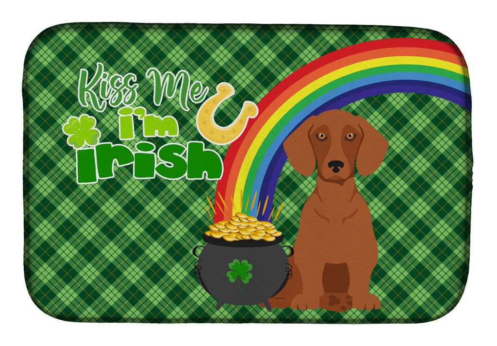 Red Dachshund St. Patrick's Day Dish Drying Mat Absorbent Dish Drying Mat Pad for Kitchen Counter Dish Drainer Mat for Countertop, 14 x 21", Multicolor