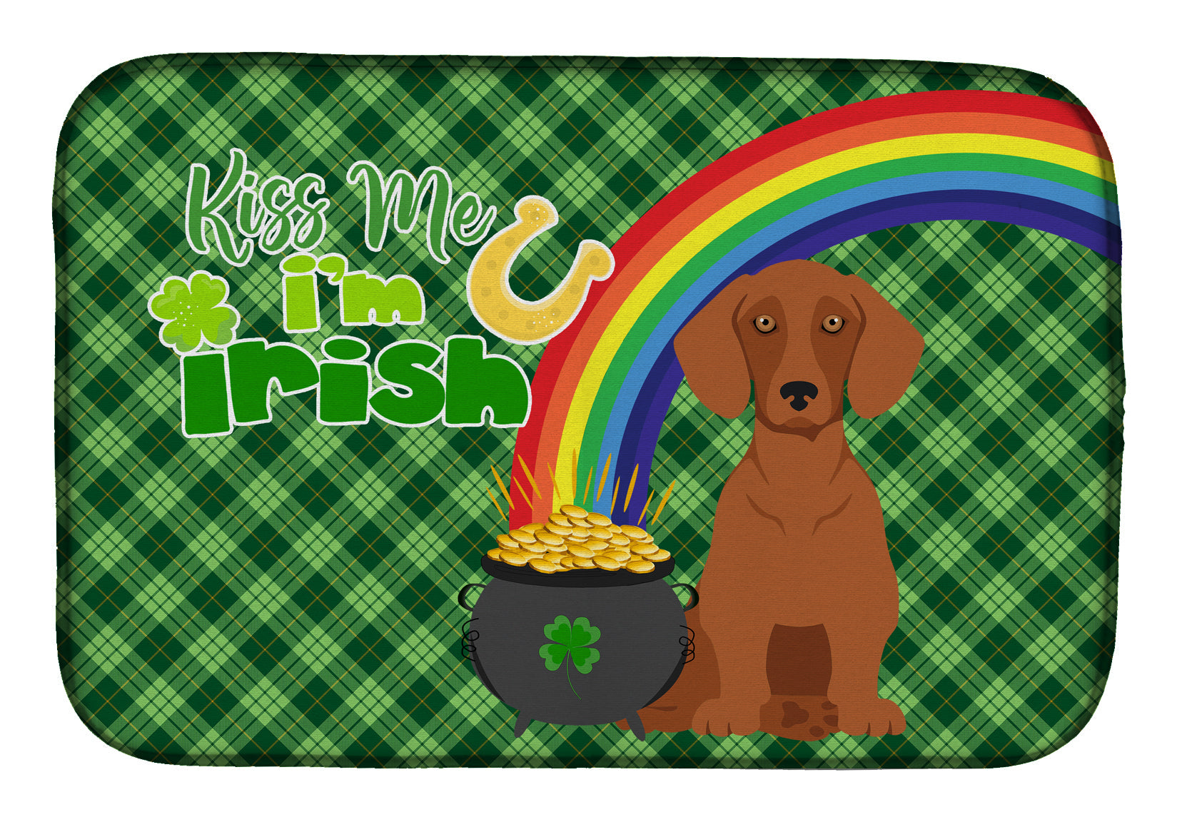 Red Dachshund St. Patrick's Day Dish Drying Mat Absorbent Dish Drying Mat Pad for Kitchen Counter Dish Drainer Mat for Countertop, 14 x 21", Multicolor