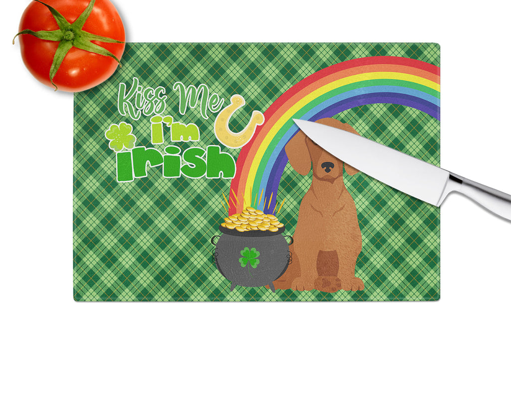 Red Dachshund St. Patrick's Day Cutting Board Tempered Glass Kitchen Cutting Surface, Heat Resistant Chopping, Non-Slip Feet, Food Prep & Serving