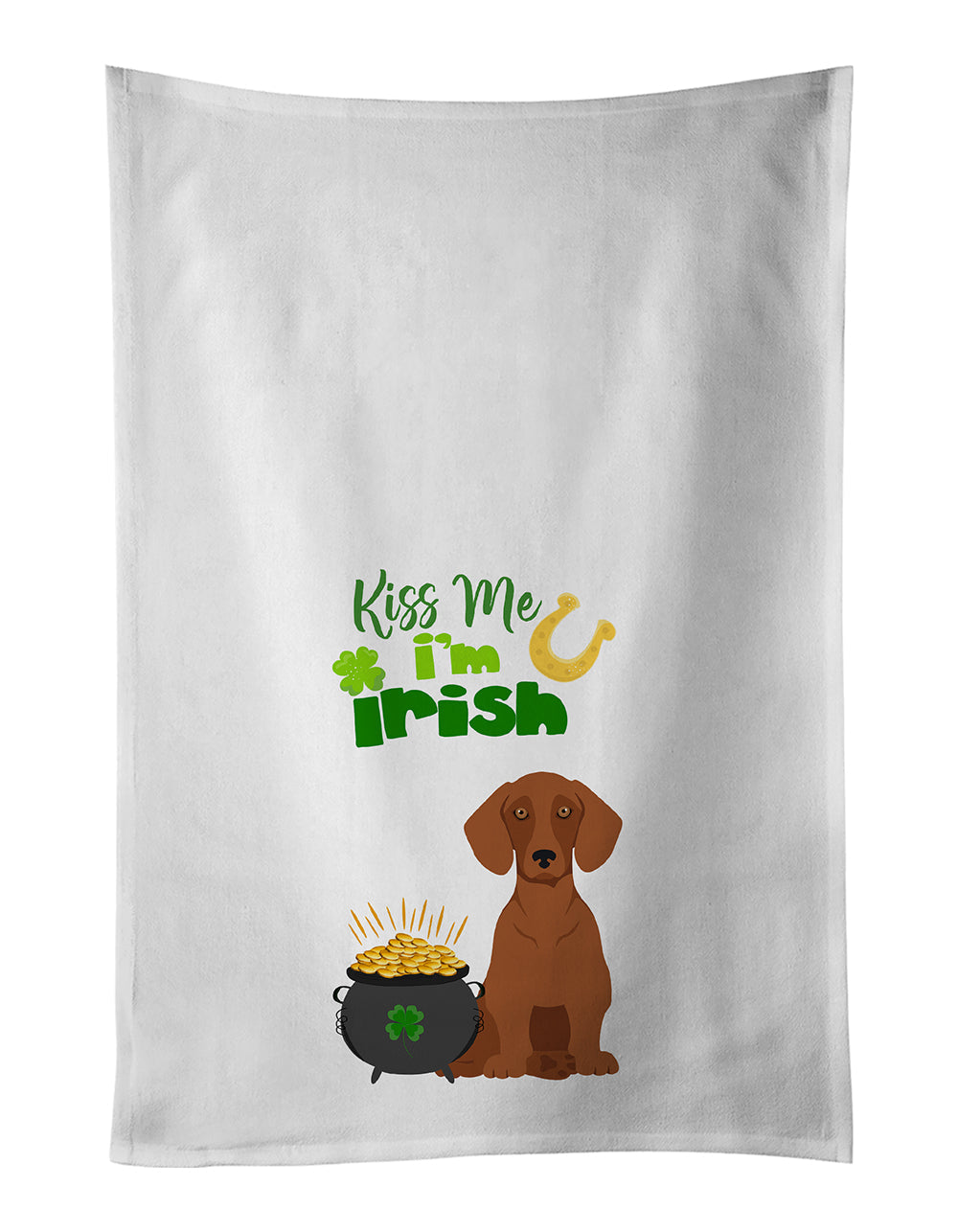 Red Dachshund St. Patrick's Day Kitchen Towel Set of 2 White Dish Towels Decorative Bathroom Hand towel for Hand, Face, Hair, Yoga, Tea, Dishcloth, 19 X 28", White