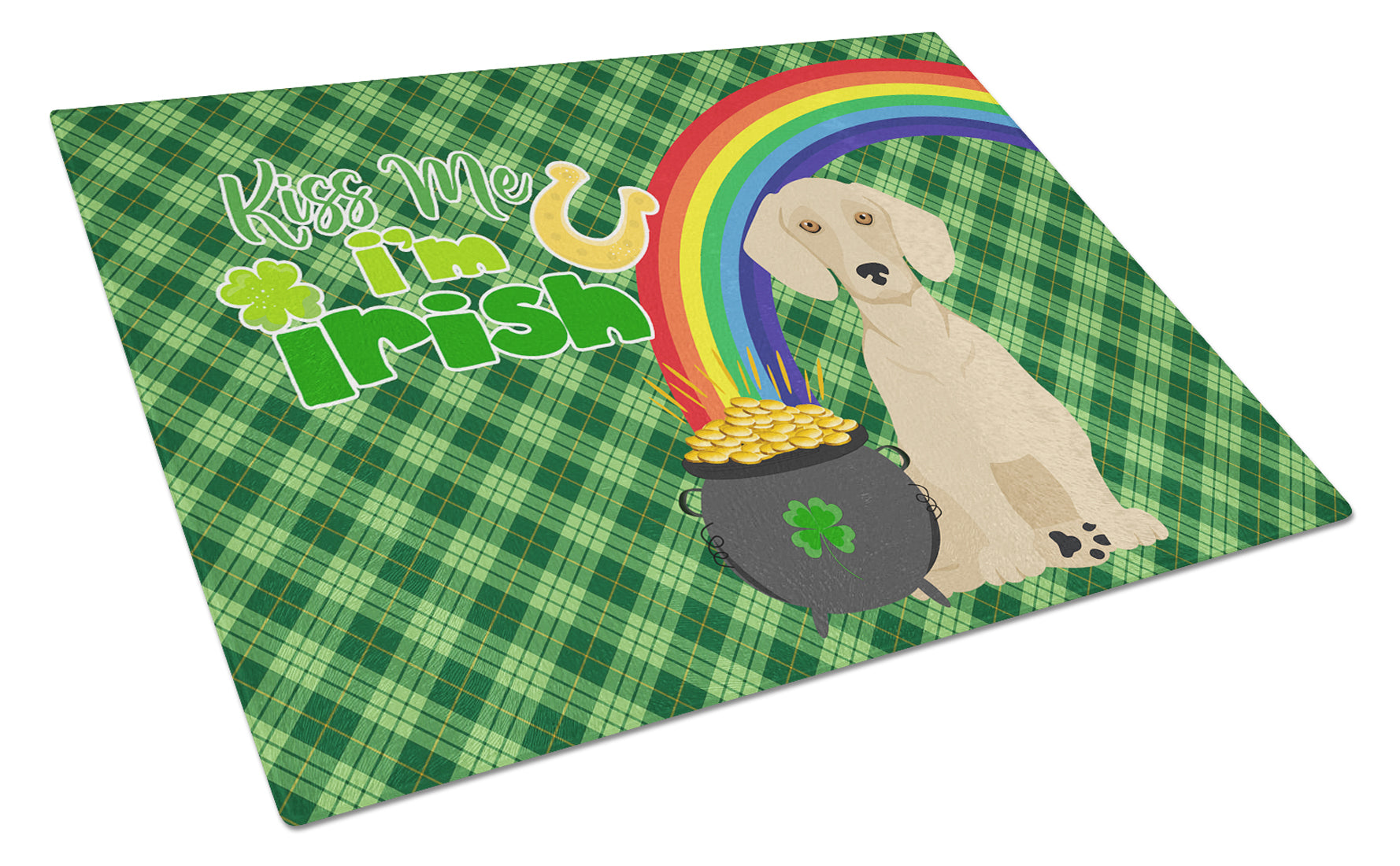 Cream Dachshund St. Patrick's Day Cutting Board Tempered Glass Kitchen Cutting Surface, Heat Resistant Chopping, Non-Slip Feet, Food Prep & Serving