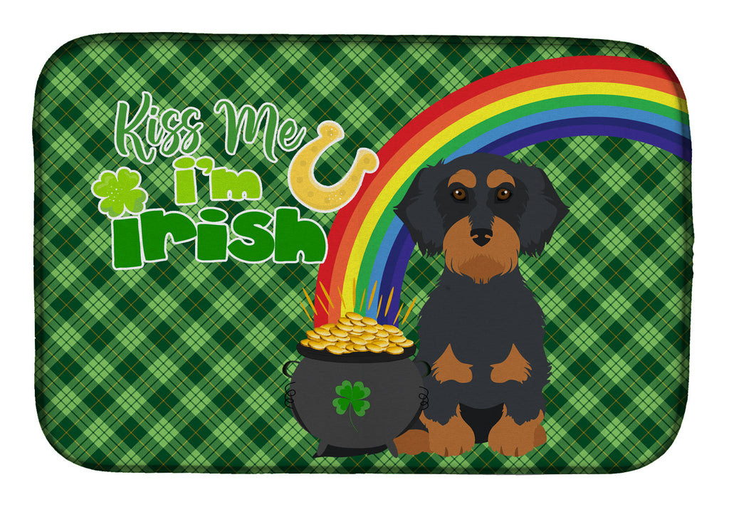 Wirehair Black and Tan Dachshund St. Patrick's Day Dish Drying Mat Absorbent Dish Drying Mat Pad for Kitchen Counter Dish Drainer Mat for Countertop, 14 x 21", Multicolor