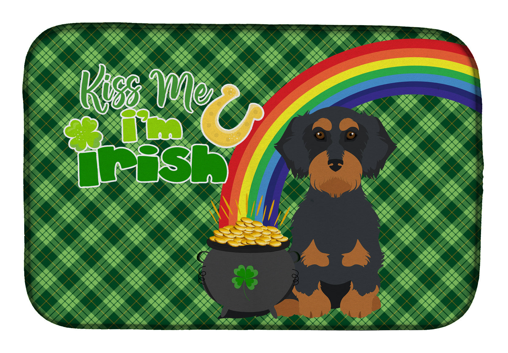 Wirehair Black and Tan Dachshund St. Patrick's Day Dish Drying Mat Absorbent Dish Drying Mat Pad for Kitchen Counter Dish Drainer Mat for Countertop, 14 x 21", Multicolor