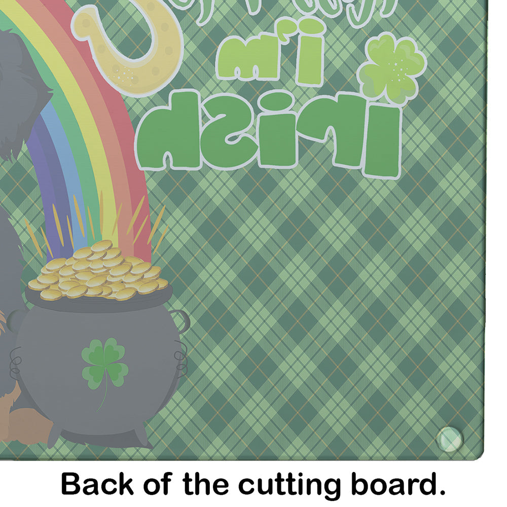 Wirehair Black and Tan Dachshund St. Patrick's Day Cutting Board Tempered Glass Kitchen Cutting Surface, Heat Resistant Chopping, Non-Slip Feet, Food Prep & Serving