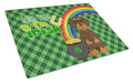 Wirehair Chocolate and Tan Dachshund St. Patrick's Day Cutting Board Tempered Glass Kitchen Cutting Surface, Heat Resistant Chopping, Non-Slip Feet, Food Prep & Serving