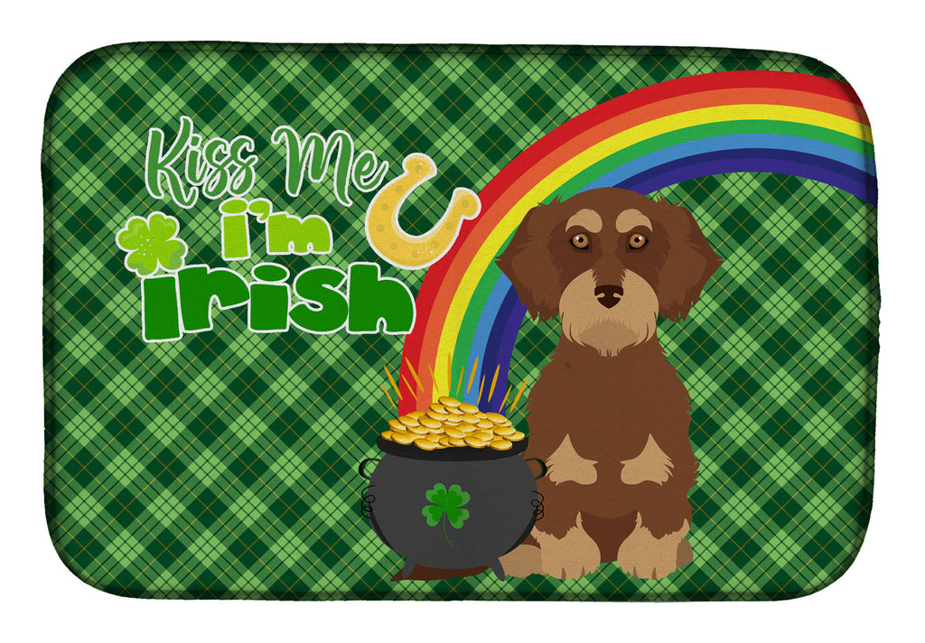 Wirehair Red and Tan Dachshund St. Patrick's Day Dish Drying Mat Absorbent Dish Drying Mat Pad for Kitchen Counter Dish Drainer Mat for Countertop, 14 x 21", Multicolor