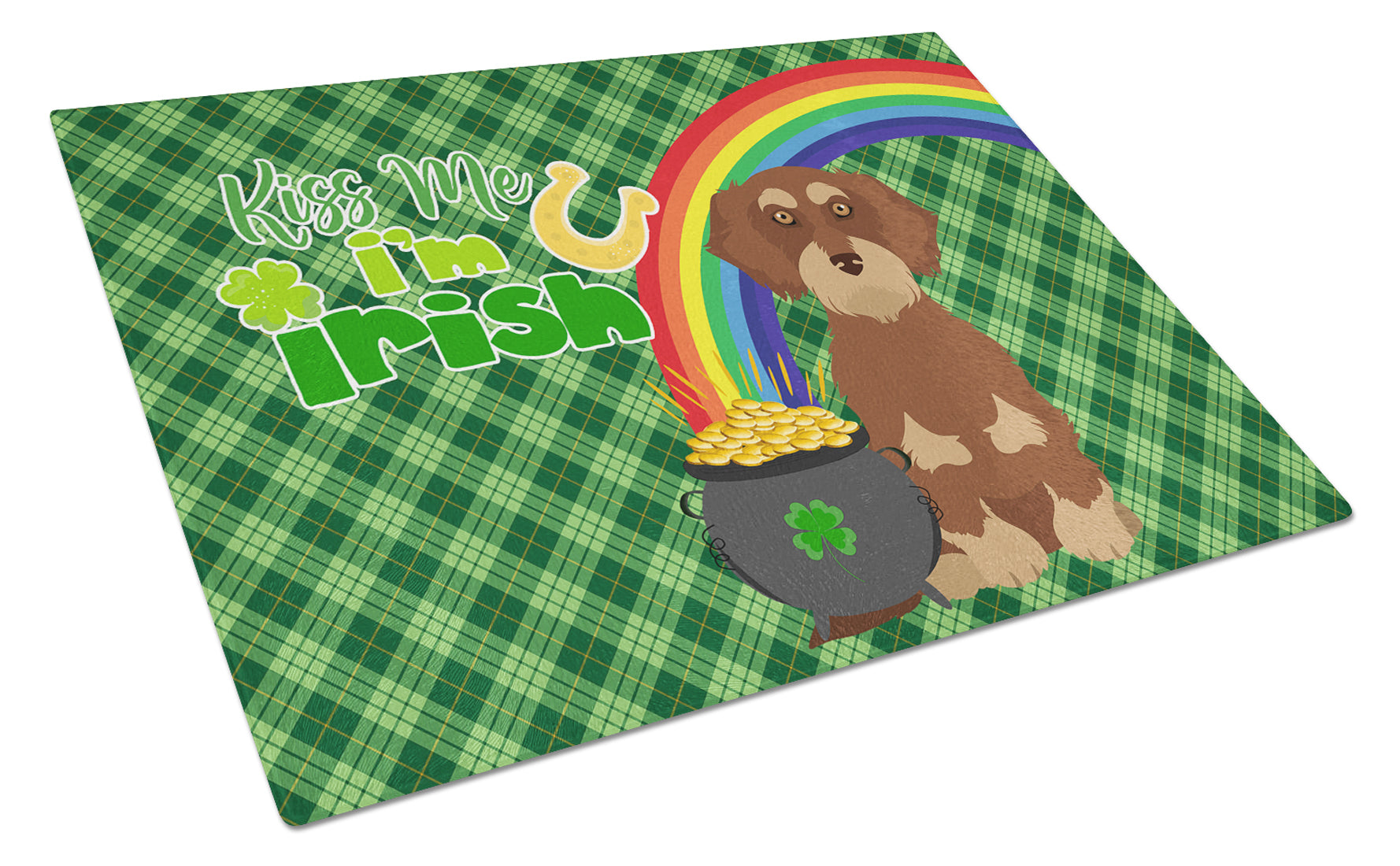Wirehair Red and Tan Dachshund St. Patrick's Day Cutting Board Tempered Glass Kitchen Cutting Surface, Heat Resistant Chopping, Non-Slip Feet, Food Prep & Serving