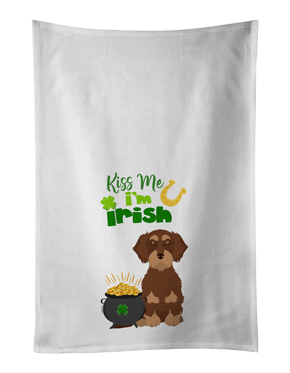 Wirehair Red and Tan Dachshund St. Patrick's Day Kitchen Towel Set of 2 White Dish Towels Decorative Bathroom Hand towel for Hand, Face, Hair, Yoga, Tea, Dishcloth, 19 X 28", White