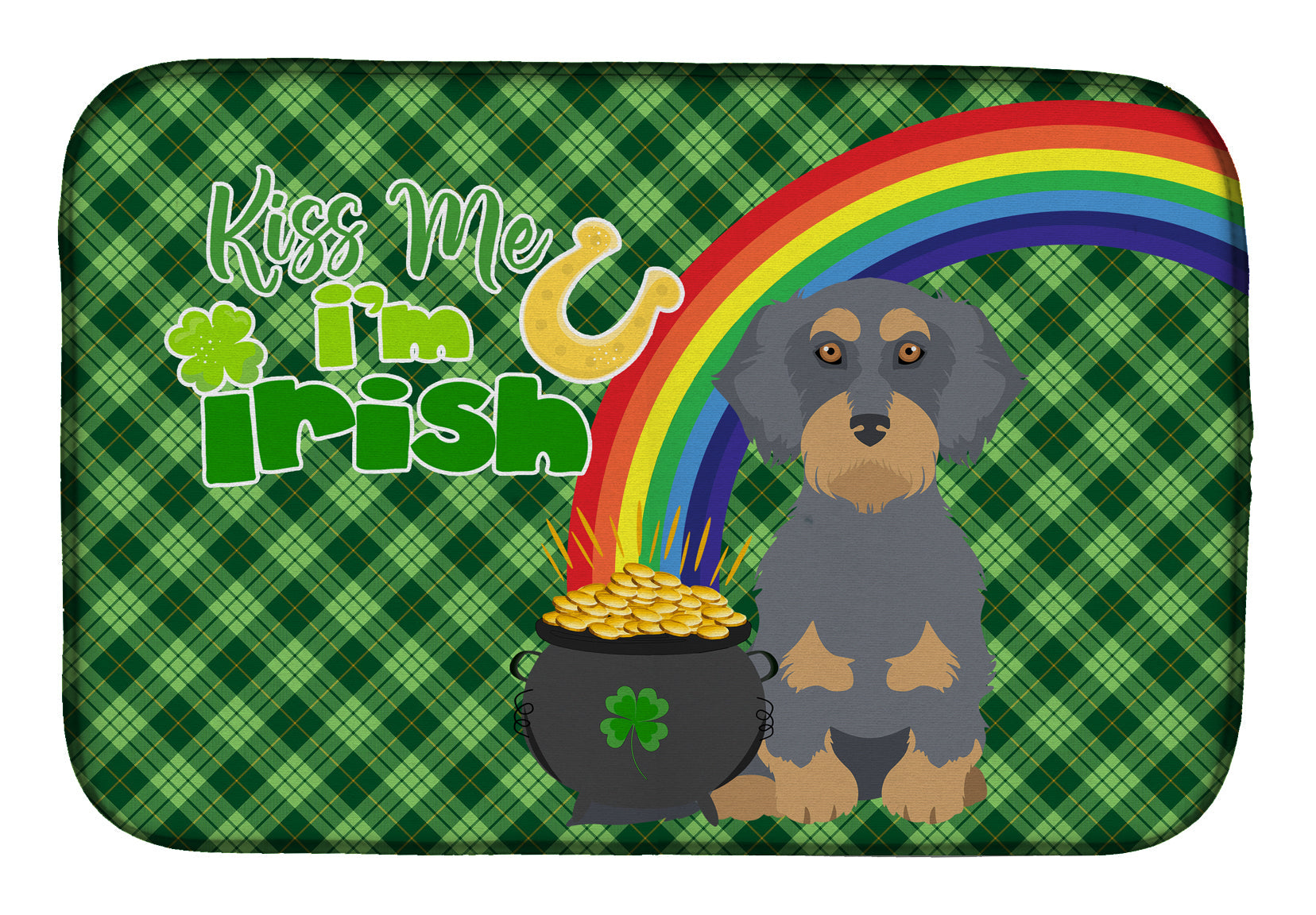 Wirehair Blue and Tan Dachshund St. Patrick's Day Dish Drying Mat Absorbent Dish Drying Mat Pad for Kitchen Counter Dish Drainer Mat for Countertop, 14 x 21", Multicolor