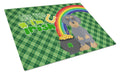 Wirehair Blue and Tan Dachshund St. Patrick's Day Cutting Board Tempered Glass Kitchen Cutting Surface, Heat Resistant Chopping, Non-Slip Feet, Food Prep & Serving