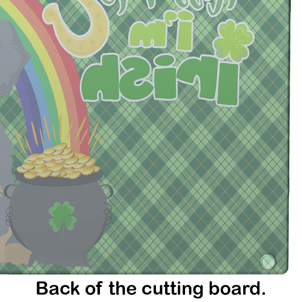 Wirehair Blue and Tan Dachshund St. Patrick's Day Cutting Board Tempered Glass Kitchen Cutting Surface, Heat Resistant Chopping, Non-Slip Feet, Food Prep & Serving