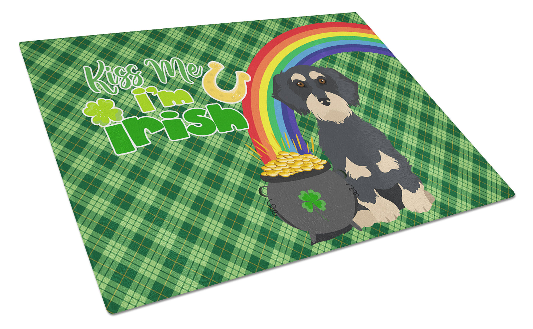 Wirehair Black and Cream Dachshund St. Patrick's Day Cutting Board Tempered Glass Kitchen Cutting Surface, Heat Resistant Chopping, Non-Slip Feet, Food Prep & Serving