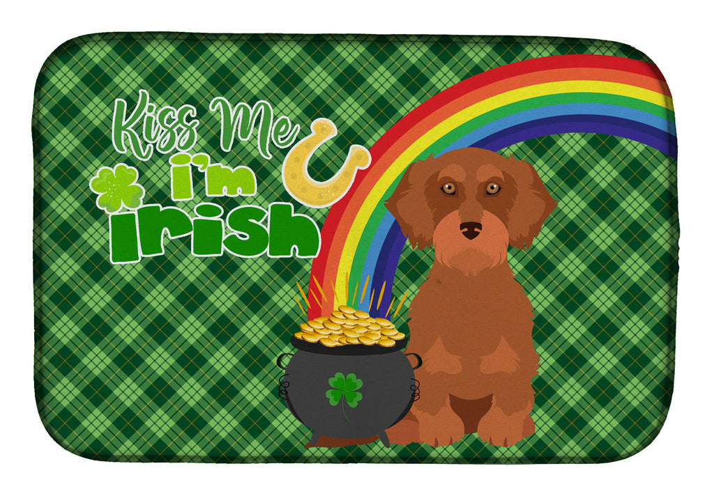 Wirehair Red Dachshund St. Patrick's Day Dish Drying Mat Absorbent Dish Drying Mat Pad for Kitchen Counter Dish Drainer Mat for Countertop, 14 x 21", Multicolor