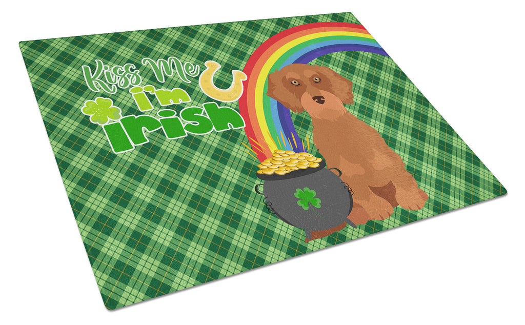 Wirehair Red Dachshund St. Patrick's Day Cutting Board Tempered Glass Kitchen Cutting Surface, Heat Resistant Chopping, Non-Slip Feet, Food Prep & Serving