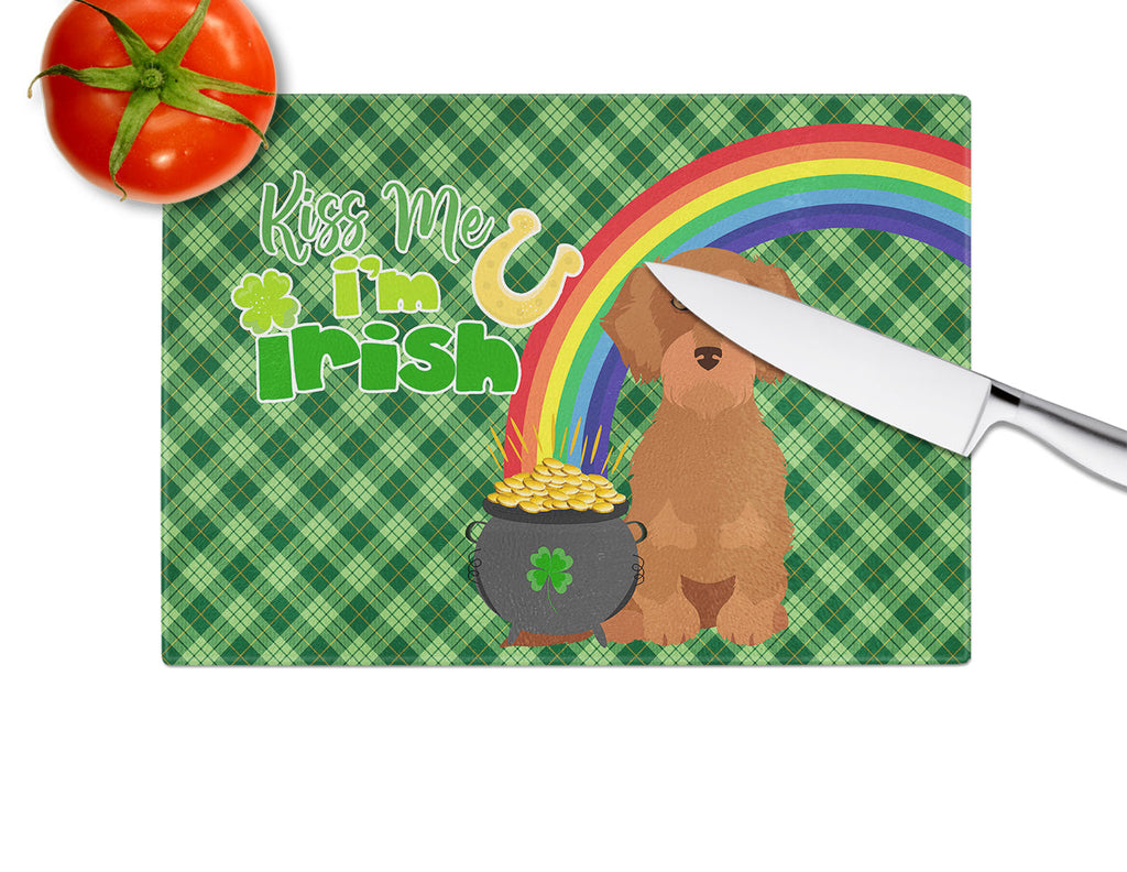 Wirehair Red Dachshund St. Patrick's Day Cutting Board Tempered Glass Kitchen Cutting Surface, Heat Resistant Chopping, Non-Slip Feet, Food Prep & Serving