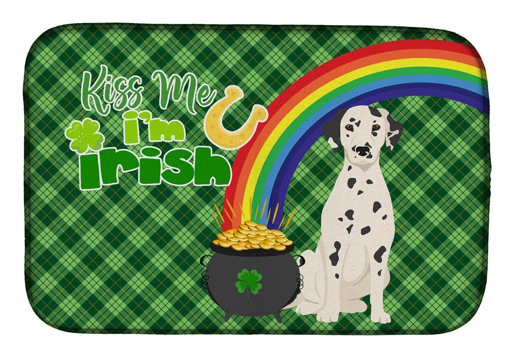 Dalmatian St. Patrick's Day Dish Drying Mat Absorbent Dish Drying Mat Pad for Kitchen Counter Dish Drainer Mat for Countertop, 14 x 21", Multicolor
