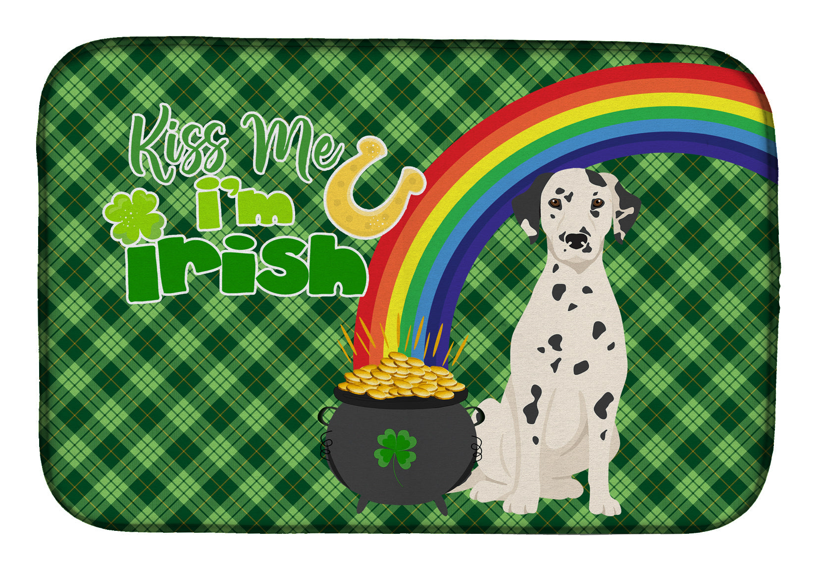 Dalmatian St. Patrick's Day Dish Drying Mat Absorbent Dish Drying Mat Pad for Kitchen Counter Dish Drainer Mat for Countertop, 14 x 21", Multicolor