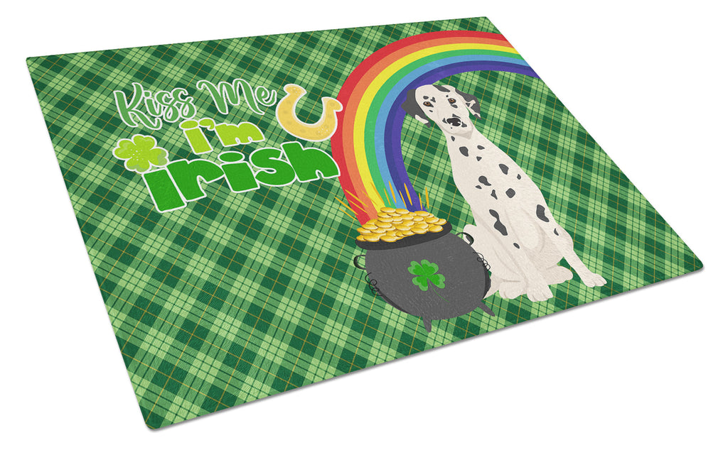 Dalmatian St. Patrick's Day Cutting Board Tempered Glass Kitchen Cutting Surface, Heat Resistant Chopping, Non-Slip Feet, Food Prep & Serving