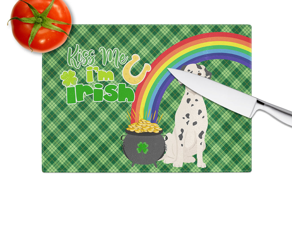 Dalmatian St. Patrick's Day Cutting Board Tempered Glass Kitchen Cutting Surface, Heat Resistant Chopping, Non-Slip Feet, Food Prep & Serving
