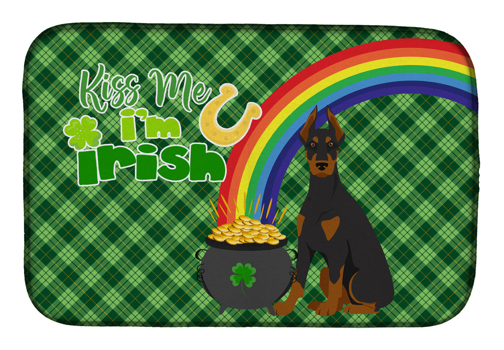 Black and Tan Doberman Pinscher St. Patrick's Day Dish Drying Mat Absorbent Dish Drying Mat Pad for Kitchen Counter Dish Drainer Mat for Countertop, 14 x 21", Multicolor