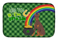Red and Tan Doberman Pinscher St. Patrick's Day Dish Drying Mat Absorbent Dish Drying Mat Pad for Kitchen Counter Dish Drainer Mat for Countertop, 14 x 21", Multicolor