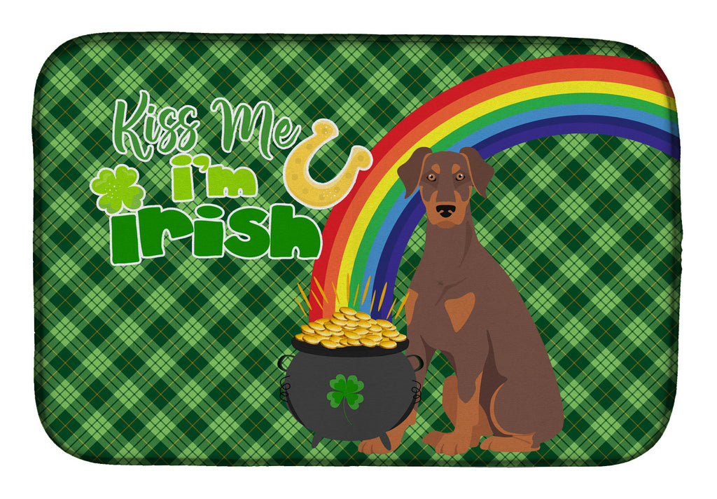 Natural Ear Red and Tan Doberman Pinscher St. Patrick's Day Dish Drying Mat Absorbent Dish Drying Mat Pad for Kitchen Counter Dish Drainer Mat for Countertop, 14 x 21", Multicolor