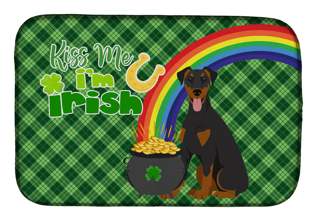 Natural Ear Black and Tan Doberman Pinscher St. Patrick's Day Dish Drying Mat Absorbent Dish Drying Mat Pad for Kitchen Counter Dish Drainer Mat for Countertop, 14 x 21", Multicolor
