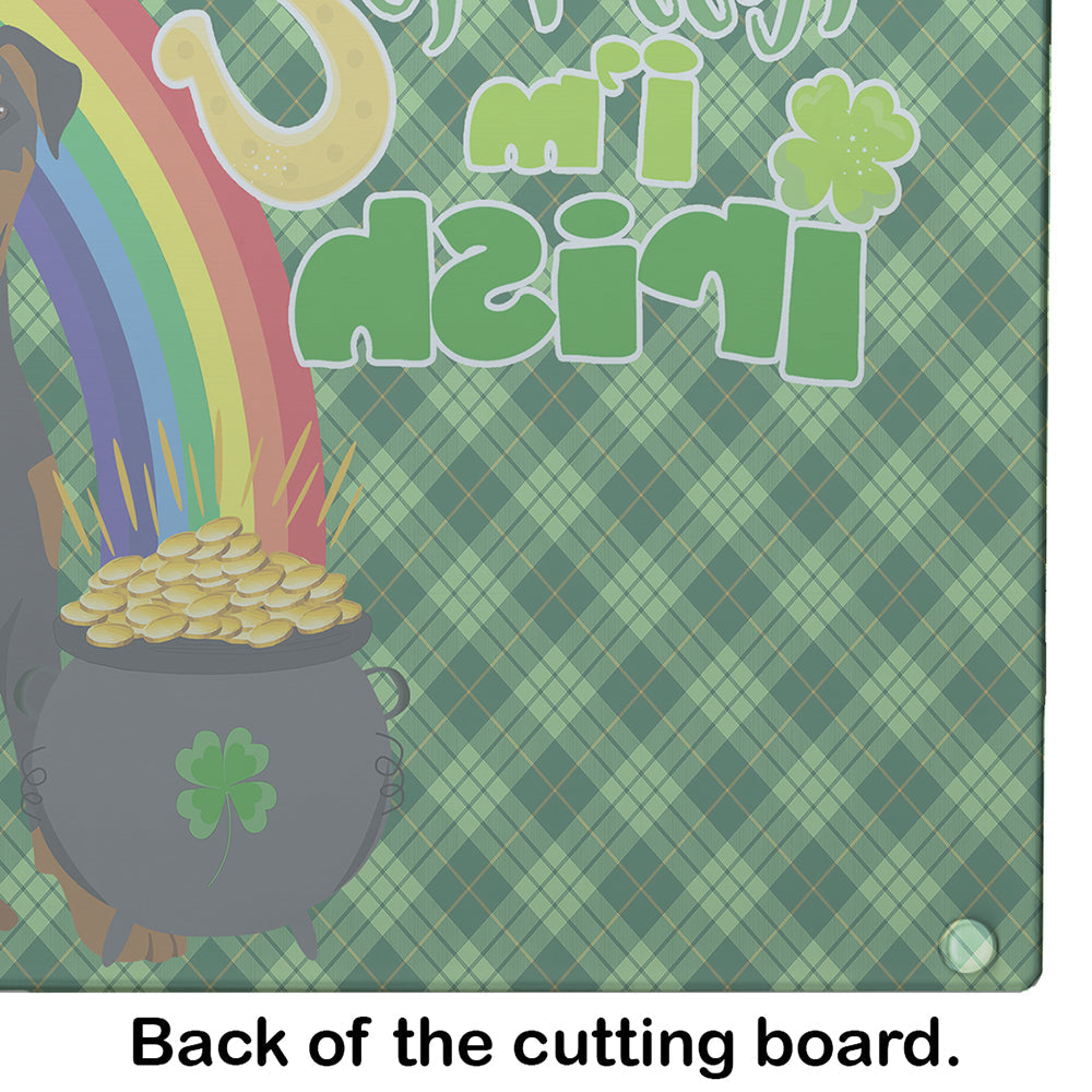 Natural Ear Black and Tan Doberman Pinscher St. Patrick's Day Cutting Board Tempered Glass Kitchen Cutting Surface, Heat Resistant Chopping, Non-Slip Feet, Food Prep & Serving