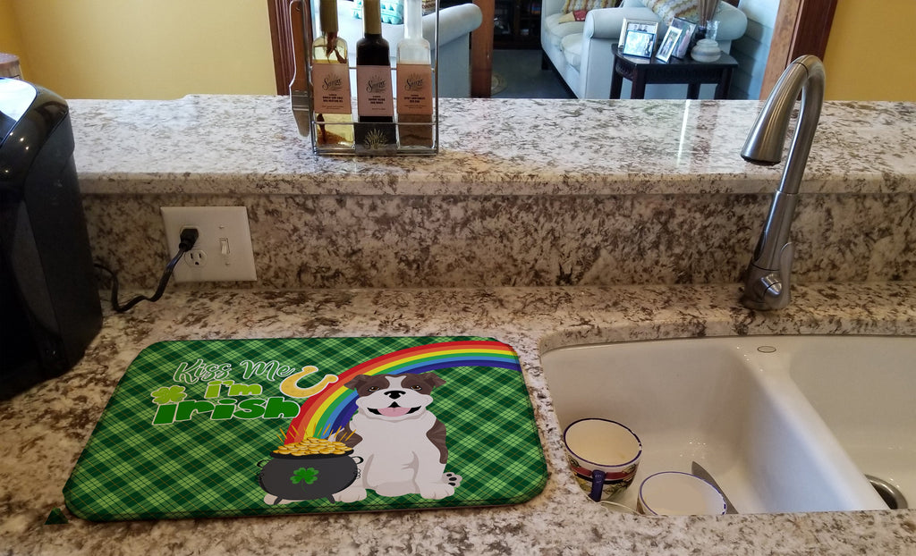 Brindle English Bulldog St. Patrick's Day Dish Drying Mat Absorbent Dish Drying Mat Pad for Kitchen Counter Dish Drainer Mat for Countertop, 14 x 21", Multicolor