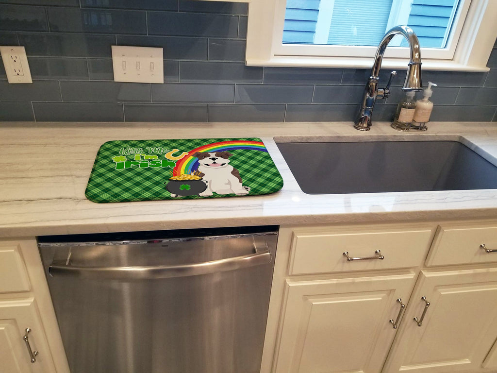 Brindle English Bulldog St. Patrick's Day Dish Drying Mat Absorbent Dish Drying Mat Pad for Kitchen Counter Dish Drainer Mat for Countertop, 14 x 21", Multicolor