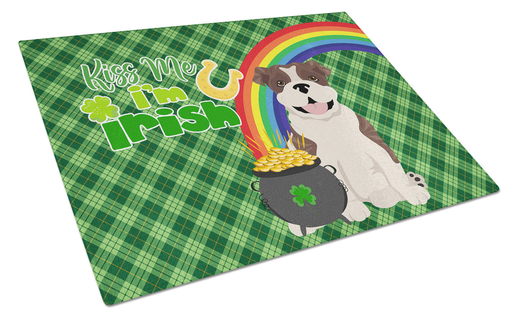 Brindle English Bulldog St. Patrick's Day Cutting Board Tempered Glass Kitchen Cutting Surface, Heat Resistant Chopping, Non-Slip Feet, Food Prep & Serving