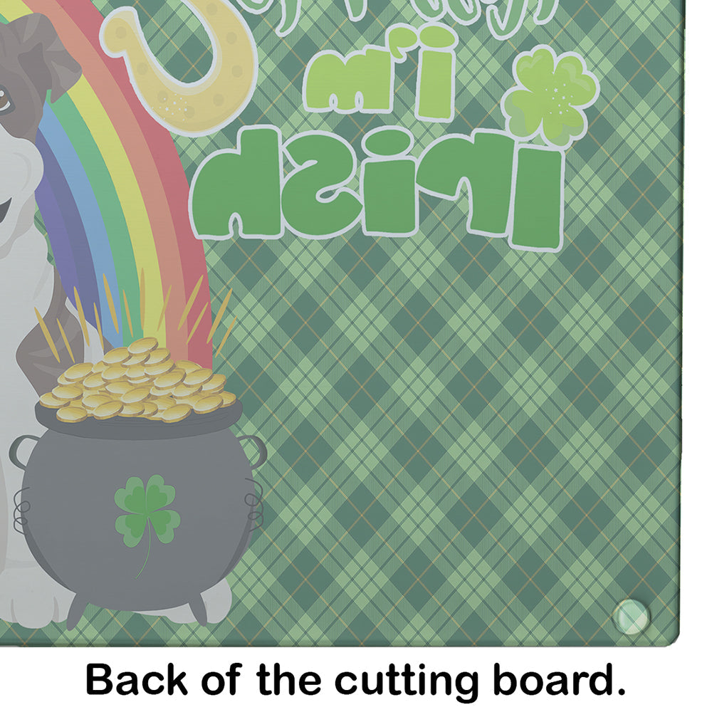 Brindle English Bulldog St. Patrick's Day Cutting Board Tempered Glass Kitchen Cutting Surface, Heat Resistant Chopping, Non-Slip Feet, Food Prep & Serving