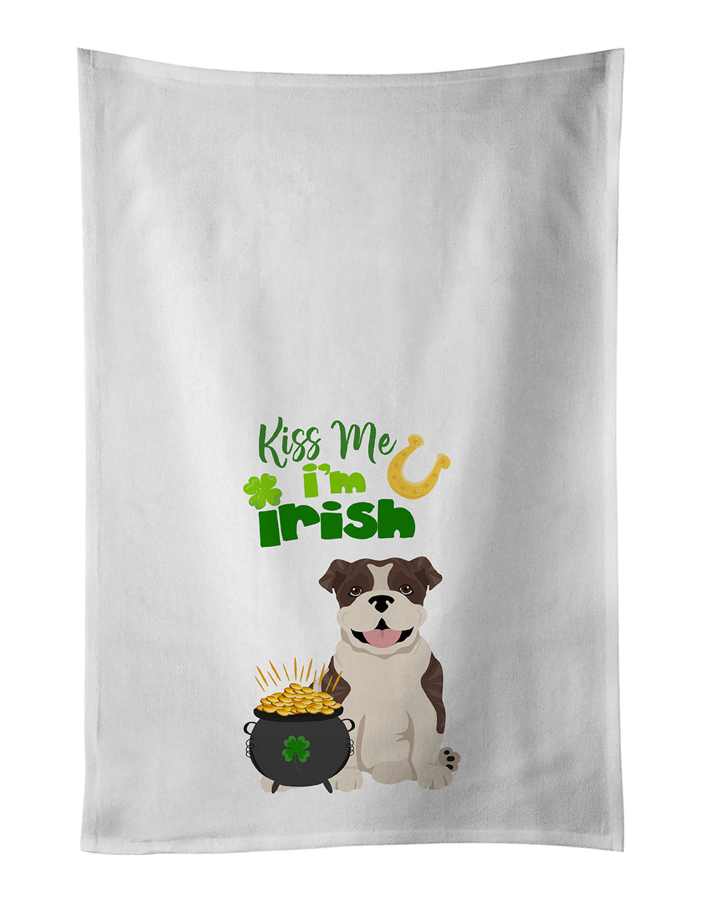 Brindle English Bulldog St. Patrick's Day Kitchen Towel Set of 2 White Dish Towels Decorative Bathroom Hand towel for Hand, Face, Hair, Yoga, Tea, Dishcloth, 19 X 28", White
