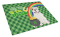 Piebald English Bulldog St. Patrick's Day Cutting Board Tempered Glass Kitchen Cutting Surface, Heat Resistant Chopping, Non-Slip Feet, Food Prep & Serving