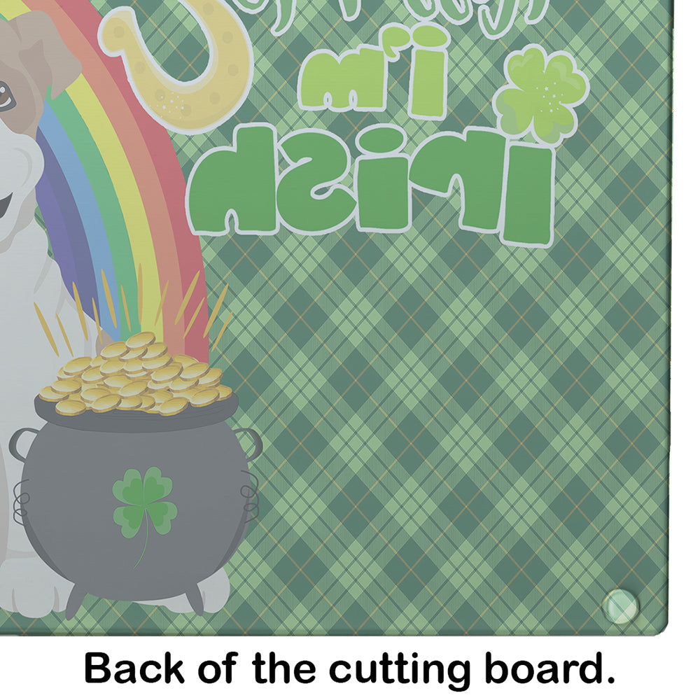 Piebald English Bulldog St. Patrick's Day Cutting Board Tempered Glass Kitchen Cutting Surface, Heat Resistant Chopping, Non-Slip Feet, Food Prep & Serving