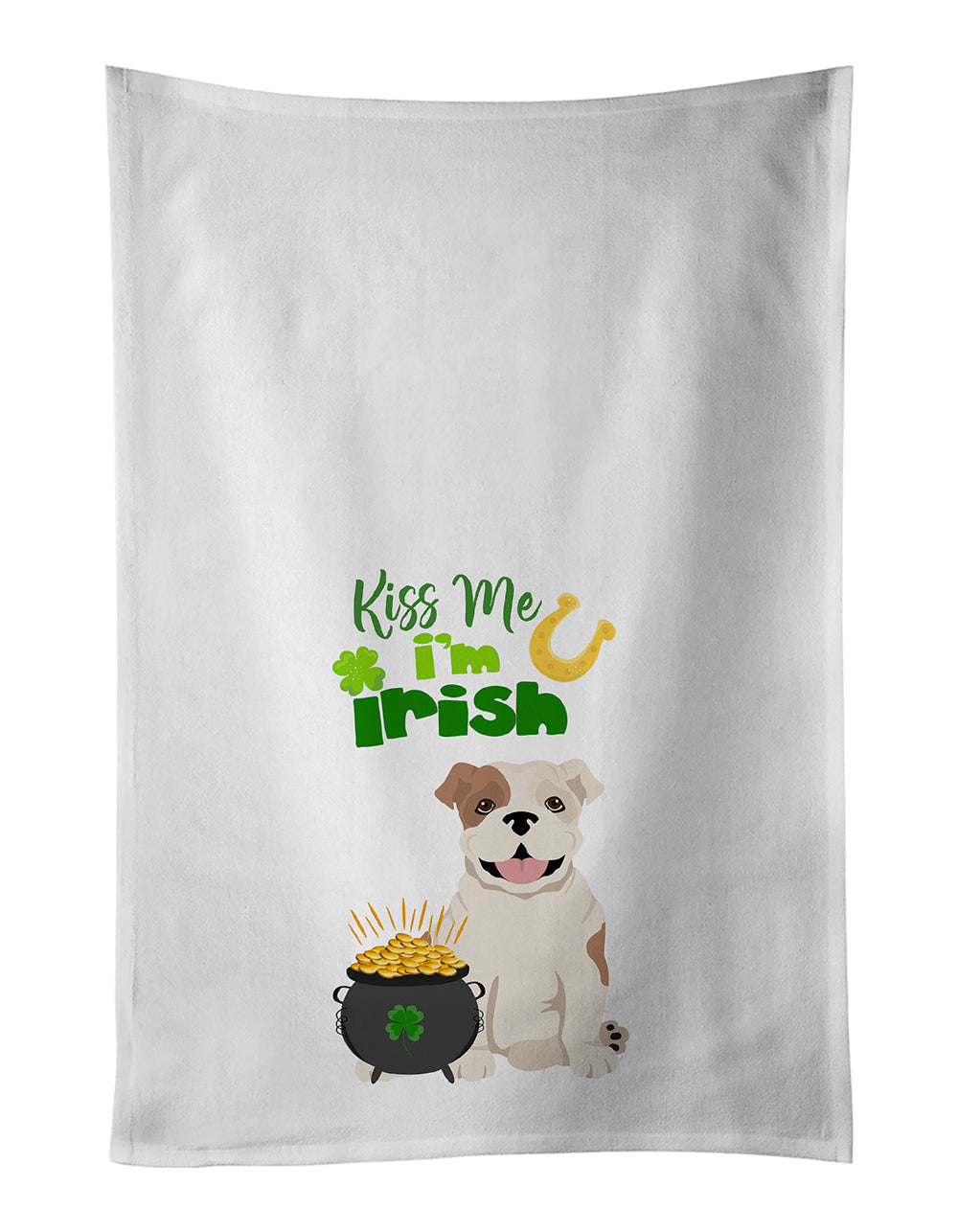 Piebald English Bulldog St. Patrick's Day Kitchen Towel Set of 2 White Dish Towels Decorative Bathroom Hand towel for Hand, Face, Hair, Yoga, Tea, Dishcloth, 19 X 28", White