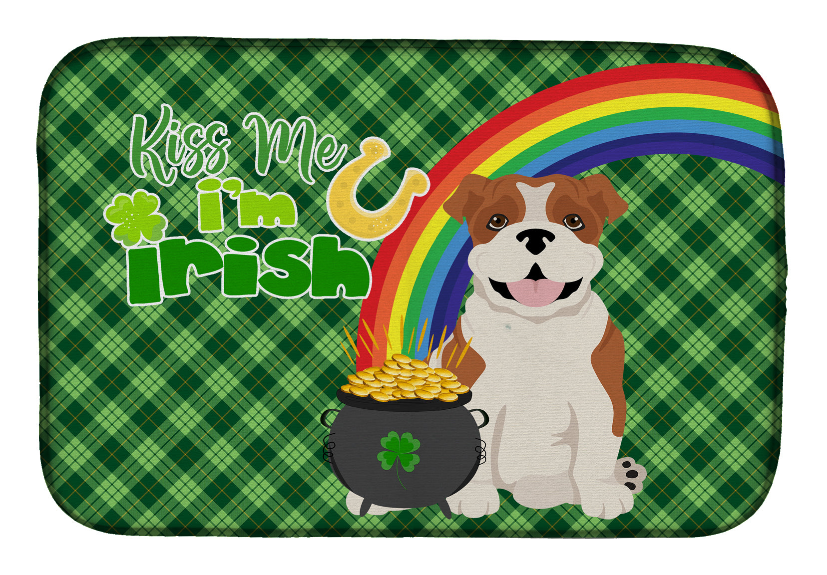 Red English Bulldog St. Patrick's Day Dish Drying Mat Absorbent Dish Drying Mat Pad for Kitchen Counter Dish Drainer Mat for Countertop, 14 x 21", Multicolor