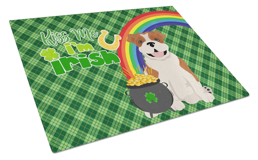 Red English Bulldog St. Patrick's Day Cutting Board Tempered Glass Kitchen Cutting Surface, Heat Resistant Chopping, Non-Slip Feet, Food Prep & Serving