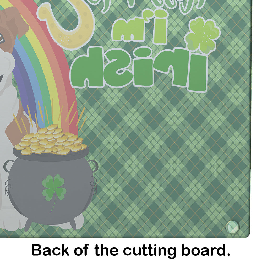 Red English Bulldog St. Patrick's Day Cutting Board Tempered Glass Kitchen Cutting Surface, Heat Resistant Chopping, Non-Slip Feet, Food Prep & Serving