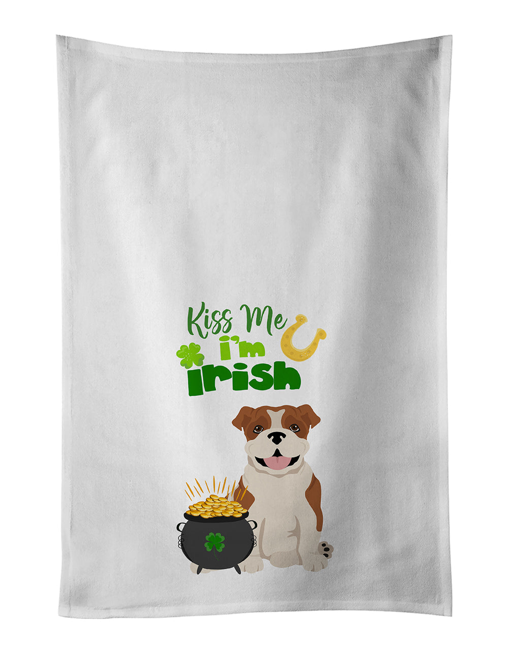 Red English Bulldog St. Patrick's Day Kitchen Towel Set of 2 White Dish Towels Decorative Bathroom Hand towel for Hand, Face, Hair, Yoga, Tea, Dishcloth, 19 X 28", White