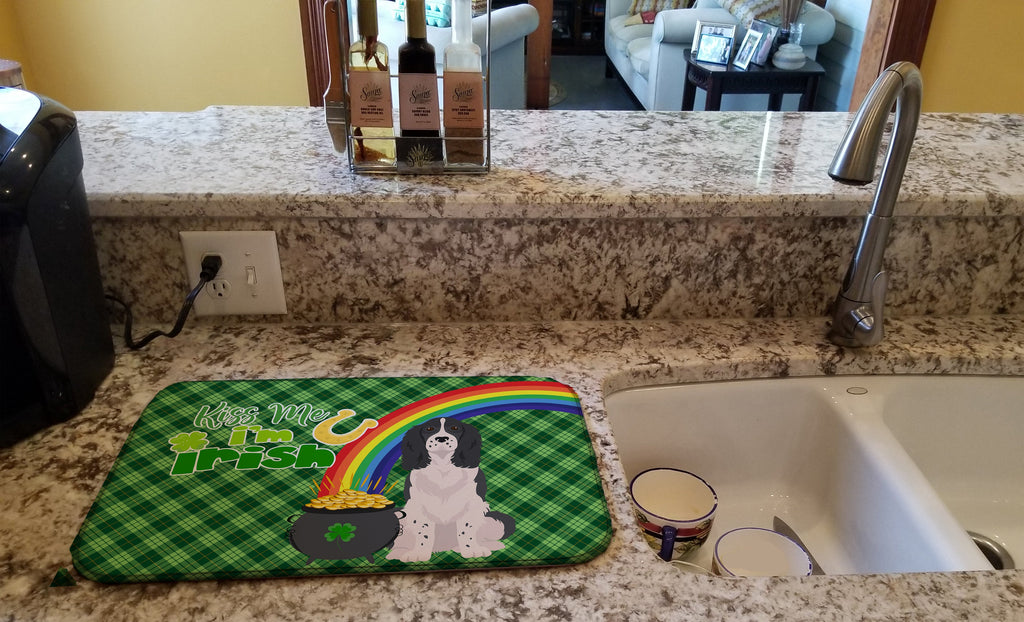 Black English Springer Spaniel St. Patrick's Day Dish Drying Mat Absorbent Dish Drying Mat Pad for Kitchen Counter Dish Drainer Mat for Countertop, 14 x 21", Multicolor