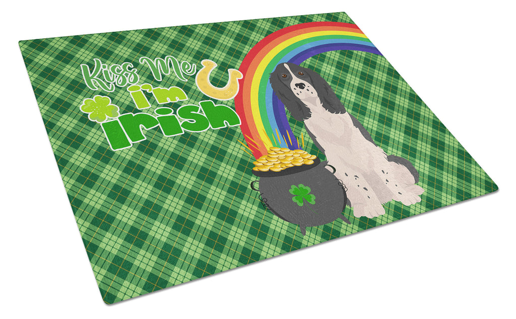Black English Springer Spaniel St. Patrick's Day Cutting Board Tempered Glass Kitchen Cutting Surface, Heat Resistant Chopping, Non-Slip Feet, Food Prep & Serving