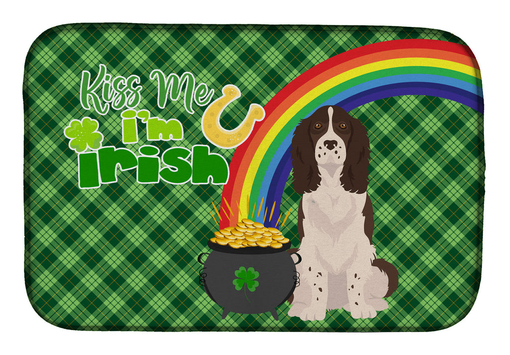 Liver English Springer Spaniel St. Patrick's Day Dish Drying Mat Absorbent Dish Drying Mat Pad for Kitchen Counter Dish Drainer Mat for Countertop, 14 x 21", Multicolor