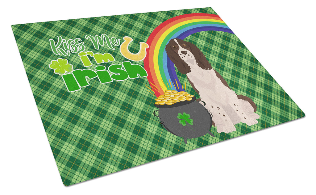 Liver English Springer Spaniel St. Patrick's Day Cutting Board Tempered Glass Kitchen Cutting Surface, Heat Resistant Chopping, Non-Slip Feet, Food Prep & Serving