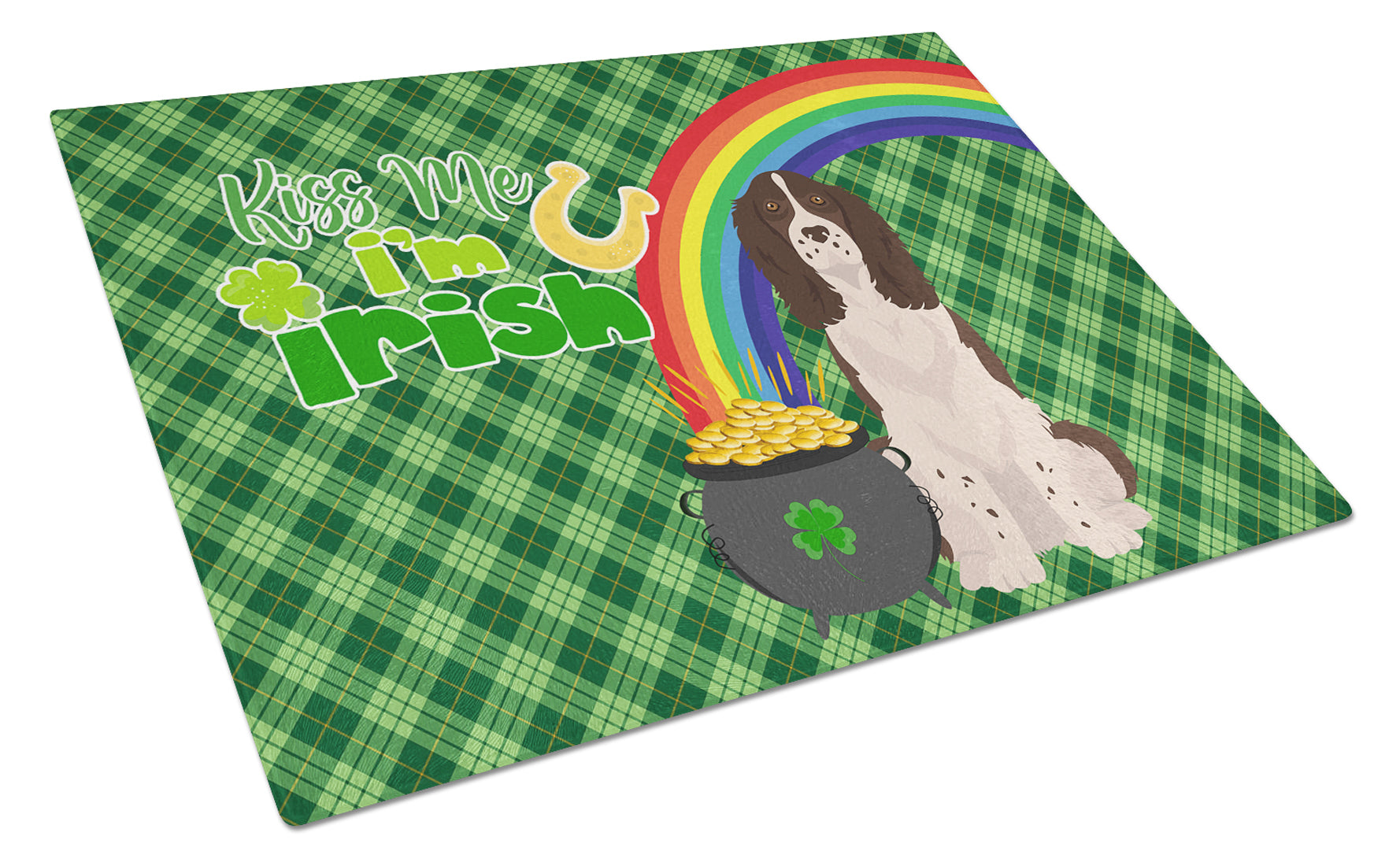 Liver English Springer Spaniel St. Patrick's Day Cutting Board Tempered Glass Kitchen Cutting Surface, Heat Resistant Chopping, Non-Slip Feet, Food Prep & Serving