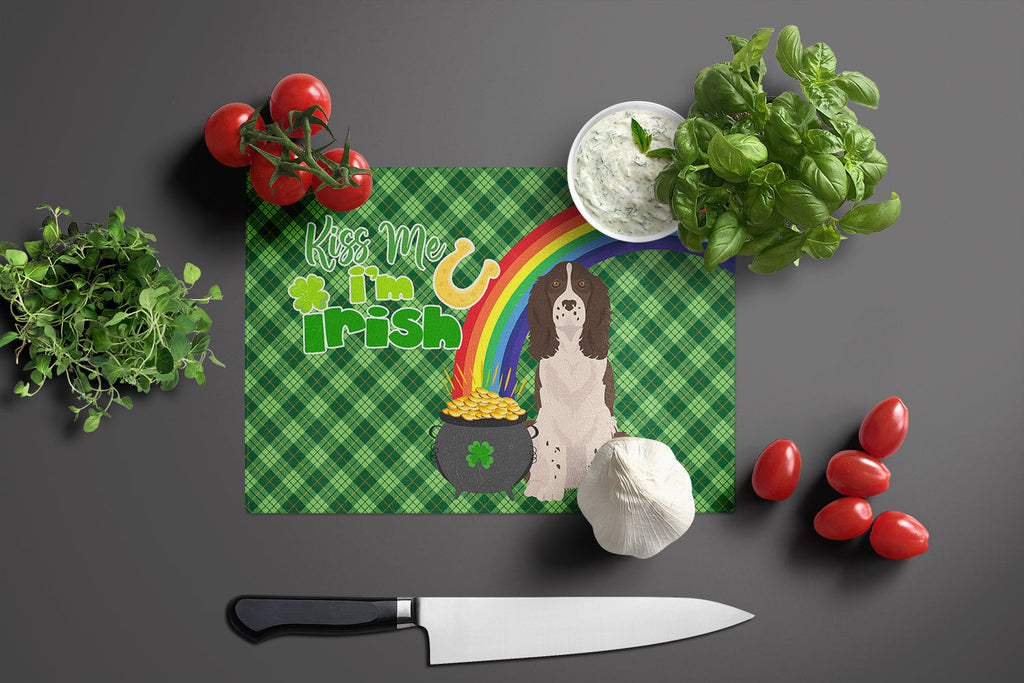 Liver English Springer Spaniel St. Patrick's Day Cutting Board Tempered Glass Kitchen Cutting Surface, Heat Resistant Chopping, Non-Slip Feet, Food Prep & Serving