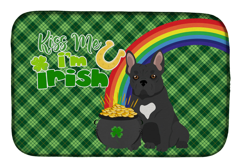 Black French Bulldog St. Patrick's Day Dish Drying Mat Absorbent Dish Drying Mat Pad for Kitchen Counter Dish Drainer Mat for Countertop, 14 x 21", Multicolor