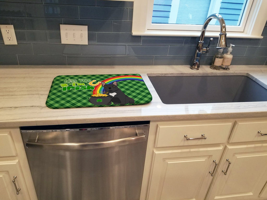 Black French Bulldog St. Patrick's Day Dish Drying Mat Absorbent Dish Drying Mat Pad for Kitchen Counter Dish Drainer Mat for Countertop, 14 x 21", Multicolor