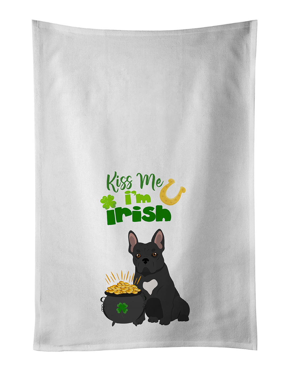 Black French Bulldog St. Patrick's Day Kitchen Towel Set of 2 White Dish Towels Decorative Bathroom Hand towel for Hand, Face, Hair, Yoga, Tea, Dishcloth, 19 X 28", White