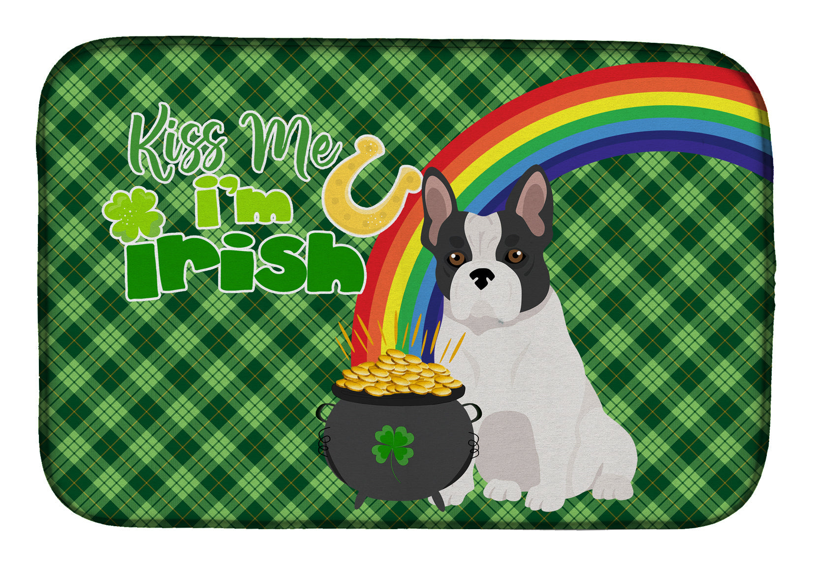 Black and White French Bulldog St. Patrick's Day Dish Drying Mat Absorbent Dish Drying Mat Pad for Kitchen Counter Dish Drainer Mat for Countertop, 14 x 21", Multicolor